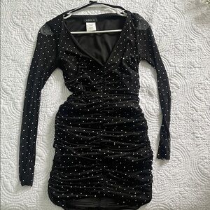 Black Long Sleeve Dress with Rhinestones
